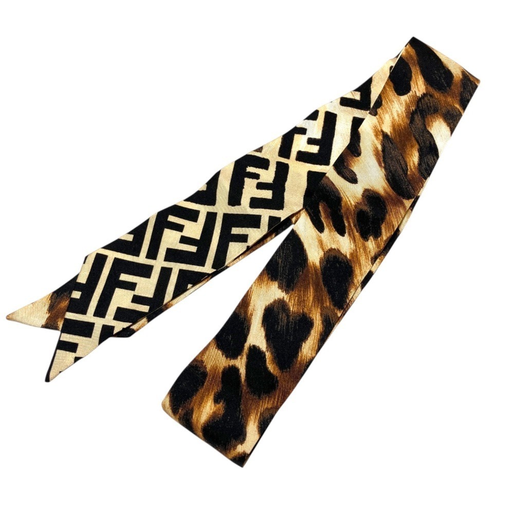 FENDI Rappie Leopard Zucca Print Narrow Scarf (Brown) - Women's